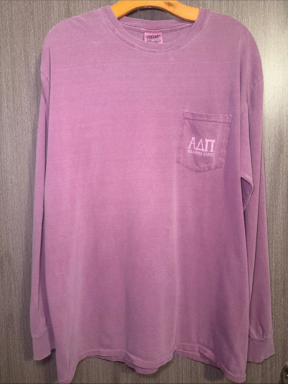 Alpha Delta Pi Oklahoma State Long Sleeve Comfort Colors Tshirt Size Large VGUC